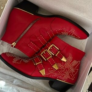 CHLOE studded Susanna bootie in TULIP RED size 38 boot